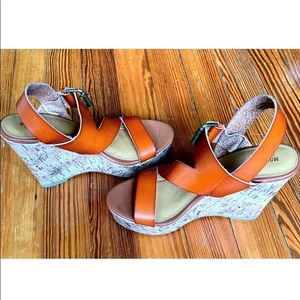 Womens Cognac Tan Brown Cork Wedge Sandals 7